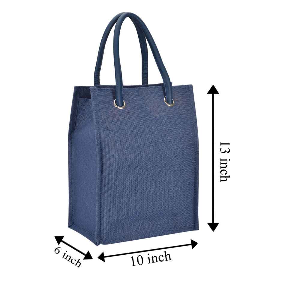 Jute Cottage Carry Bag - Big Eyelet Plain Lunch Bag | Eco-friendly | Navy Blue