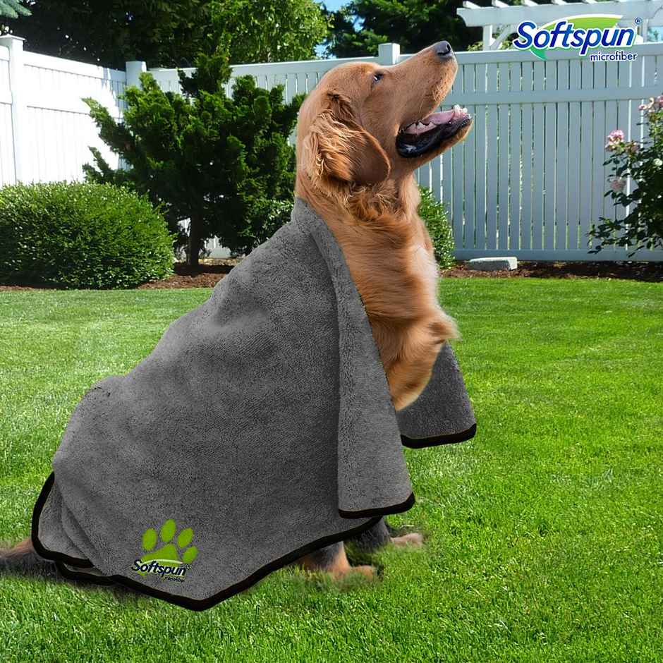 Softspun Microfiber Pet Towel (380 GSM, Medium, 60x120cm, 1pc, Grey)