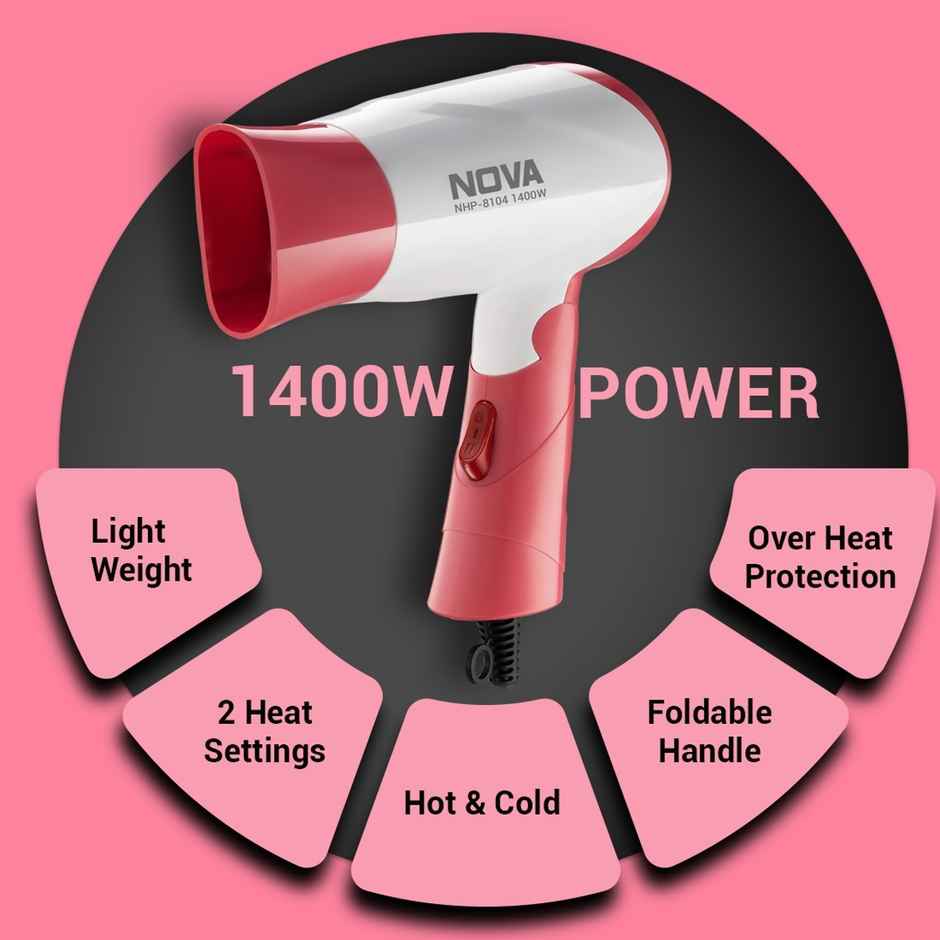 Nova Nhp 8104 Hair Dryer 1400 W | Pink and White