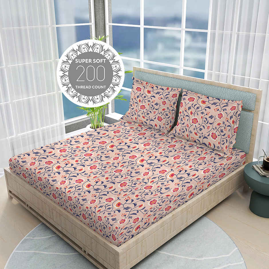 Boutique Living Siesta Egyptian Cotton 200 TC Pink King Bedsheet with 2 Pillow Covers