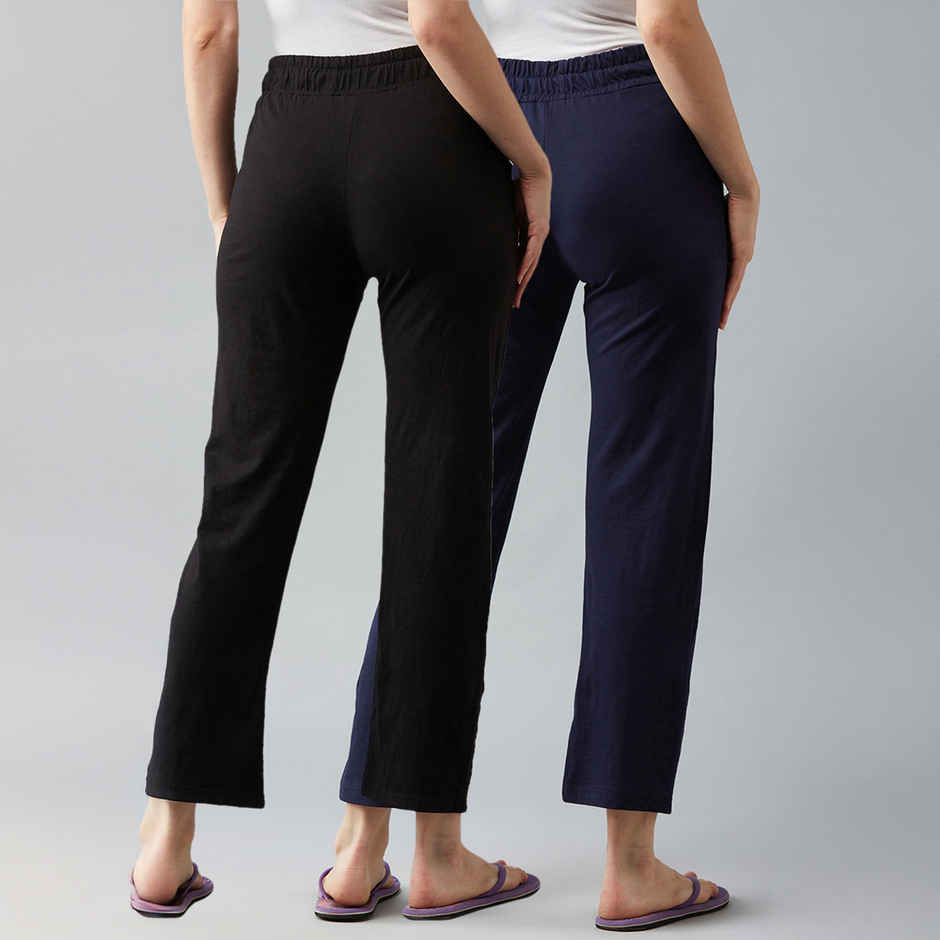 Blinkin Women's Cotton Track Pants With Side Pockets | Black Navy - 2Xl