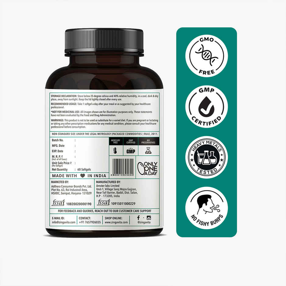 Zingavita Omega 3 + Multivitamins & Ashwagandha | Energy, Muscle & Immunity
