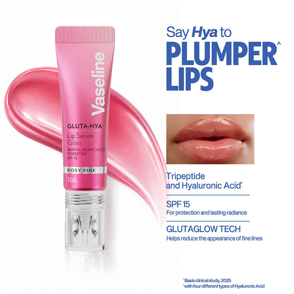 Vaseline Gluta-Hya Rosy Pink Lip Serum Gloss | 4X Hyaluronic Acid & Tripeptide | SPF 15