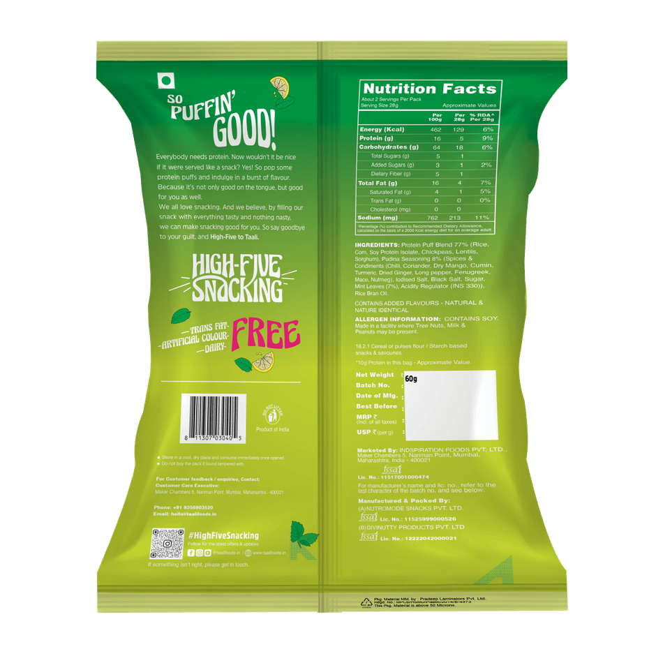 Taali Protein Puffs | Pudina Puff, Roasted, Corn & Jowar, No Maida, Rich in Protein