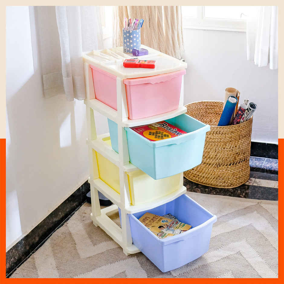 Bathla Modular Storage for Home, Kitchen & Office - STOMO with Trolley Wheels | Multicolour