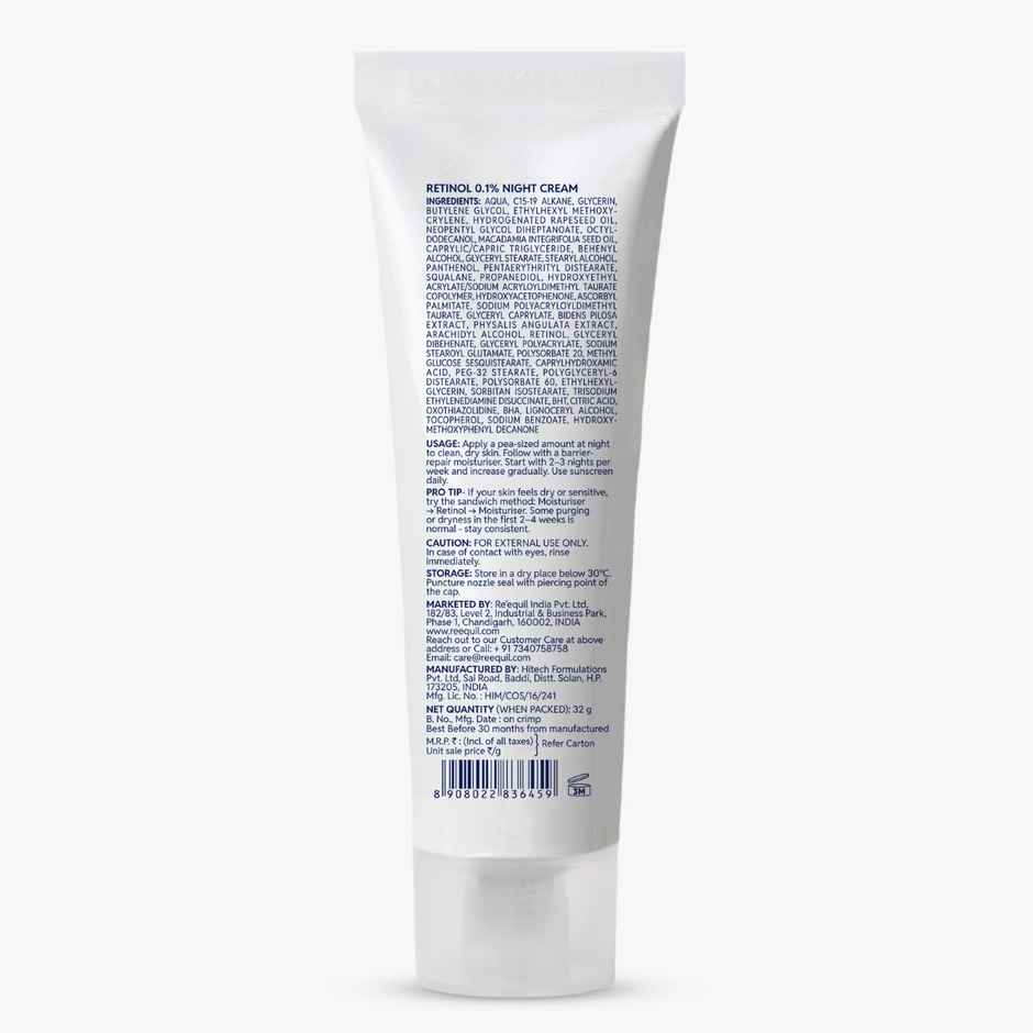 Re'equil 0.1% Retinol Night Cream for Wrinkles & Skin Tightening