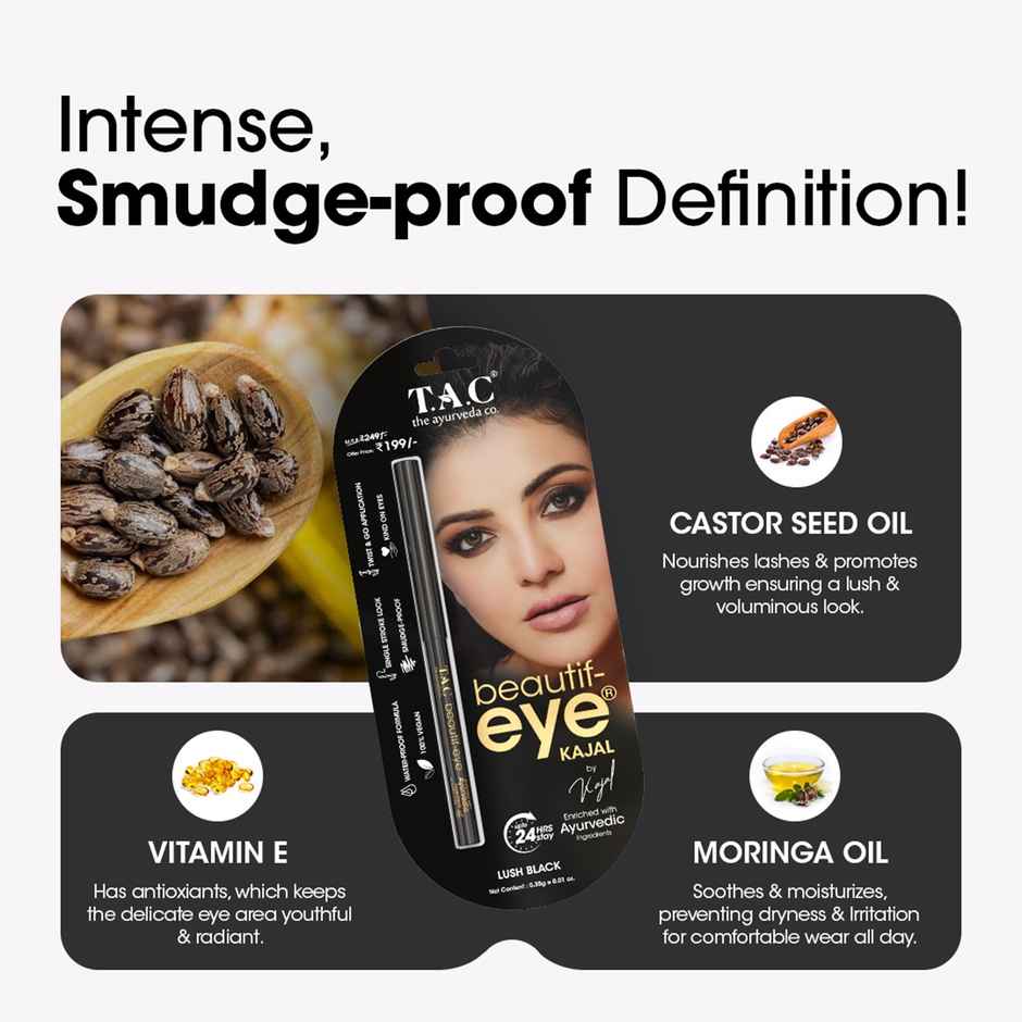 TAC Beautify Kajal With Vitamin E Smudge-Proof & Water-Proof Matte Finish 24hr Stay