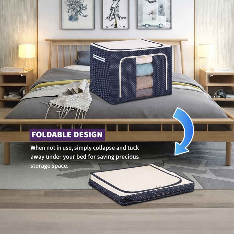 Zedak Metal Frame Fabric Foldable Cloth Organizer | Blue