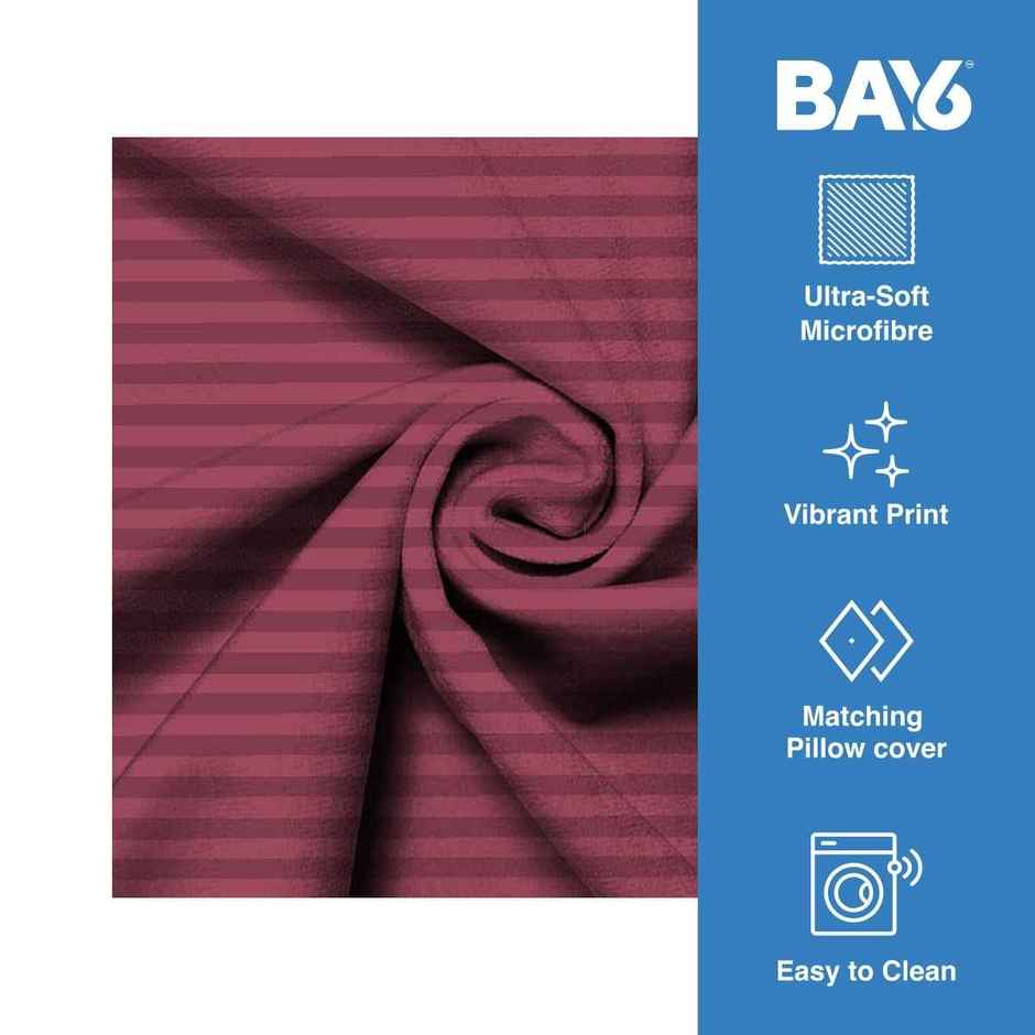 BAY6 Microfibre Solid Stripe Double Bedsheet - Wine Red | 220 x 240 cm + Two Pillow Covers