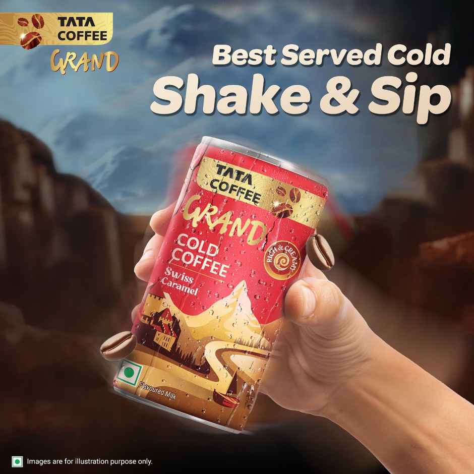 Tata Cold Coffee Swiss Caramel Iced Coffee, Rich & Creamy, Flavoured Milk, Can
