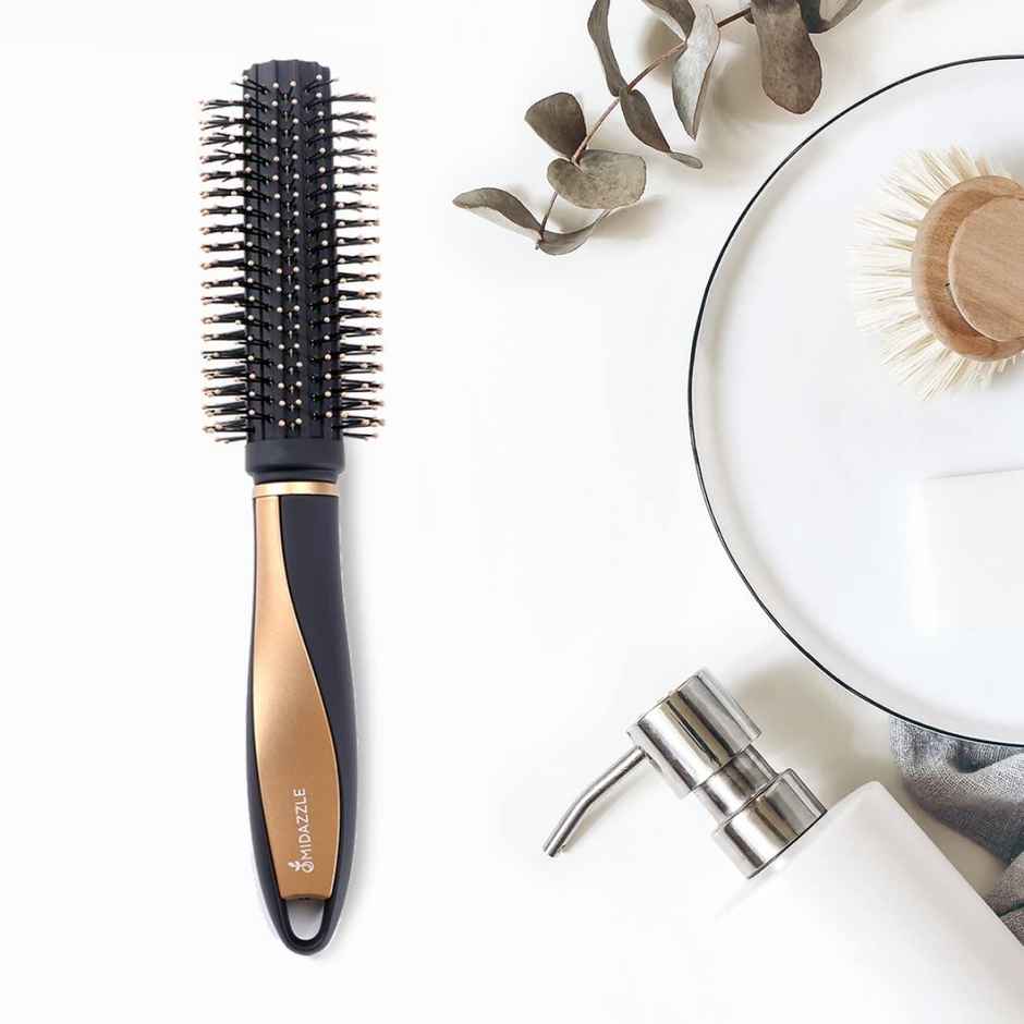 Midazzle Premium Round Black And Gold Hair Brush |MIHB0008