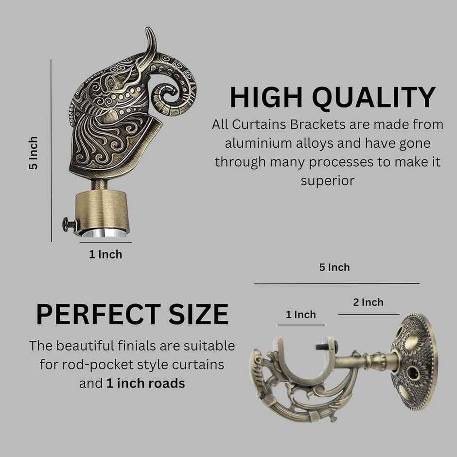 Gloxy Aluminium Antique Finish Curtain Bracket With 1 inch Rod Support Fittings | Pair of 3)