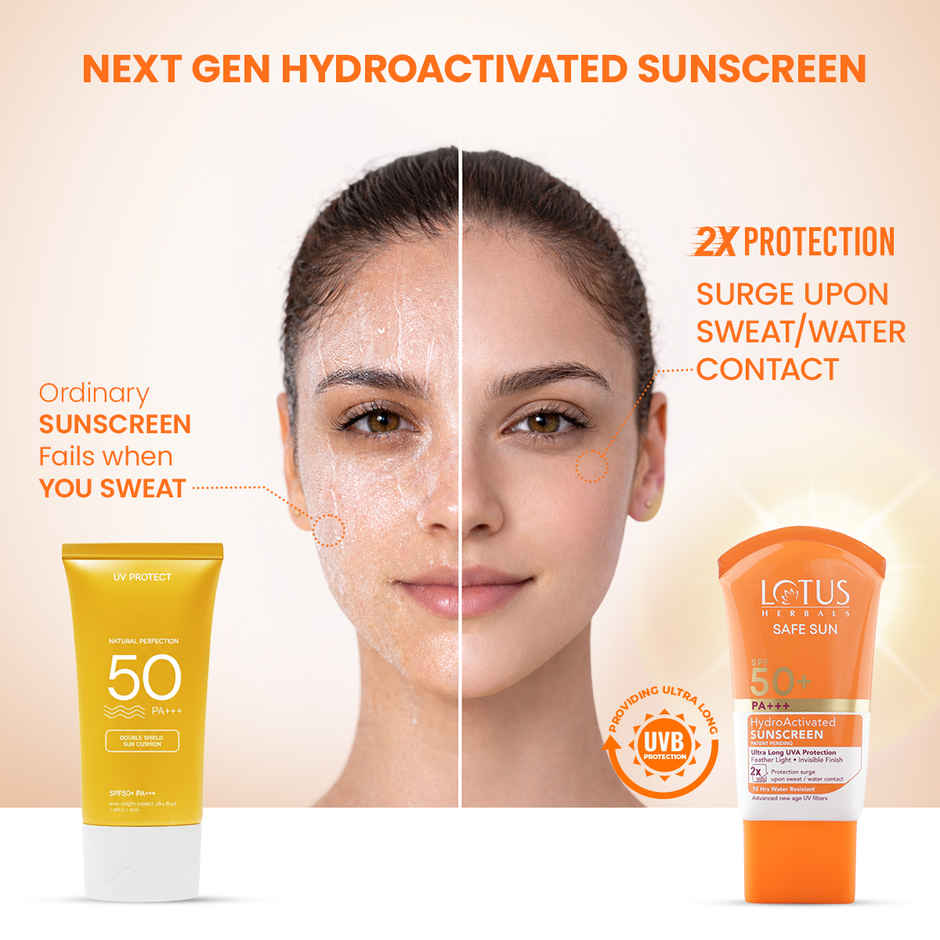 Lotus Herbals Safe Sun Hydro Activated Face Sunscreen SPF 50+ PA+++ With No White Cast
