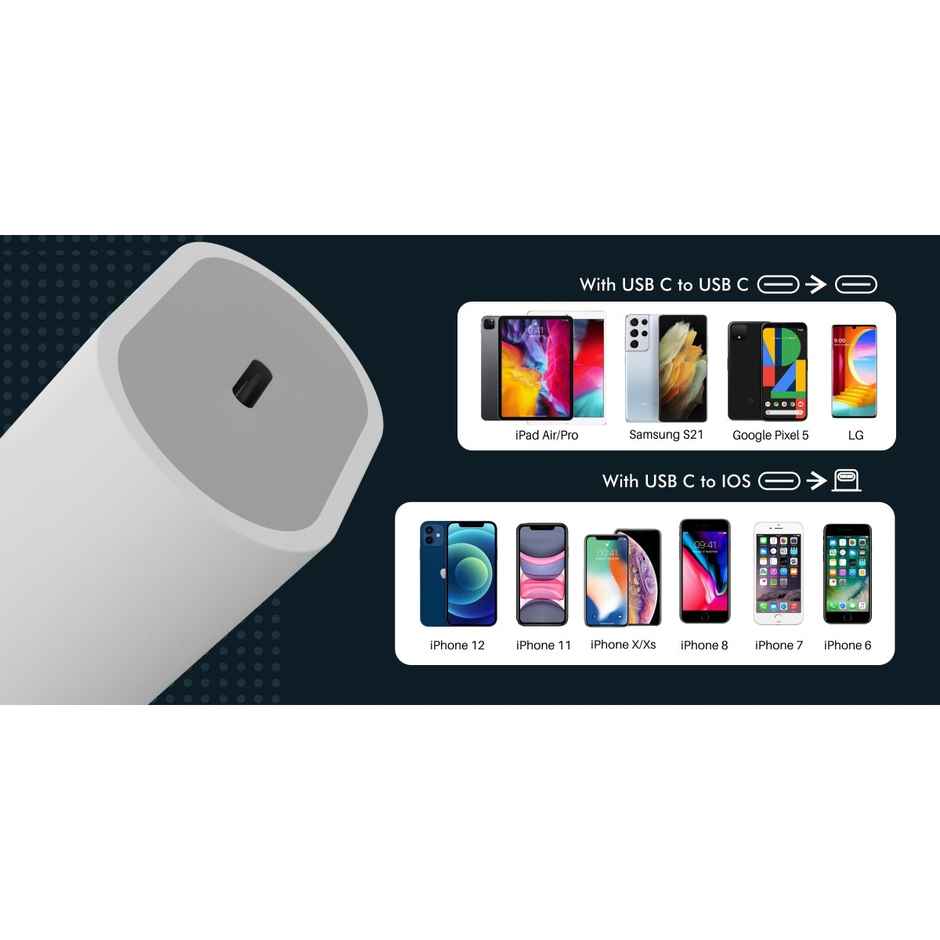 Portronics Adapto 20 Type C 20w Charger for Android,iPhone 14/14 Plus/ 14 Pro/ 14 Pro Max, iPhone 13/13 Pro/13 Pro Max/13 Mini, 12/12 Mini/ 12 Pro Max, iPhone 11 Series with PD 3.0 - White