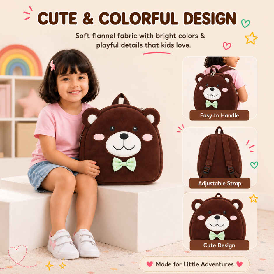 Toytales Face Bag | Plush Backpack | Kids School Bag | Birthday Gift|Brown|Teddy