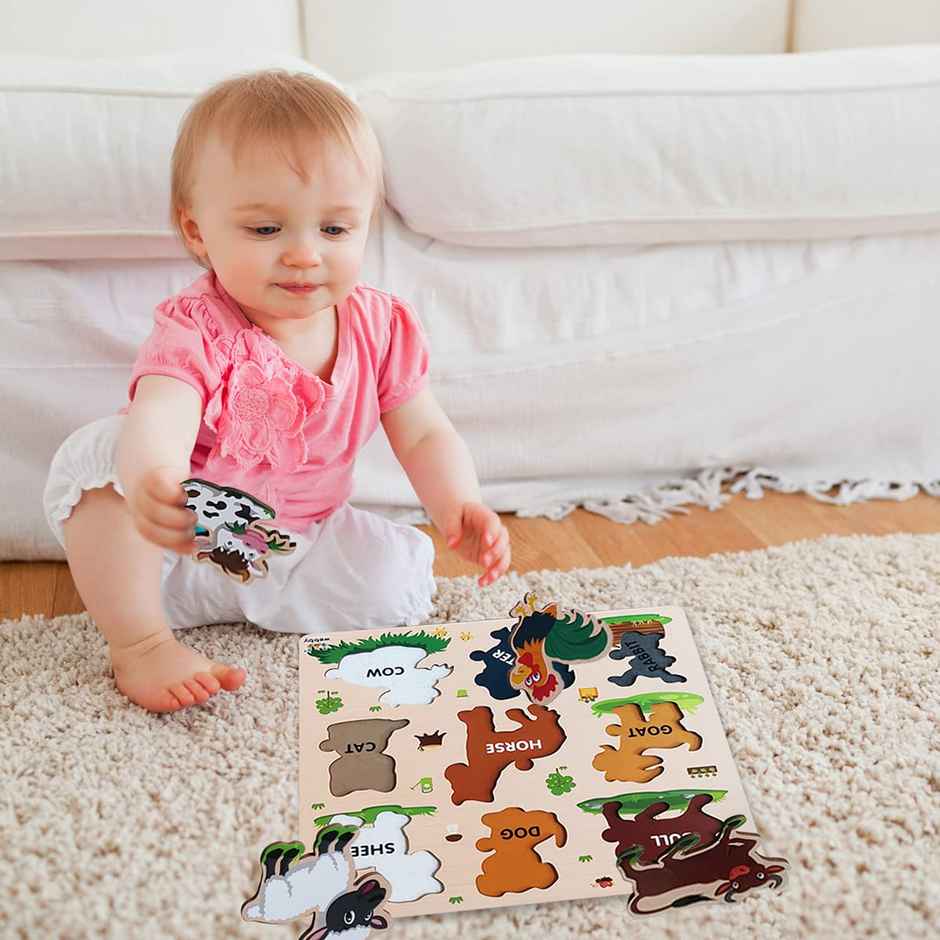Webby Wooden Farm Animals Montessori Educational Pre-School Puzzle Board Toy for Kids
