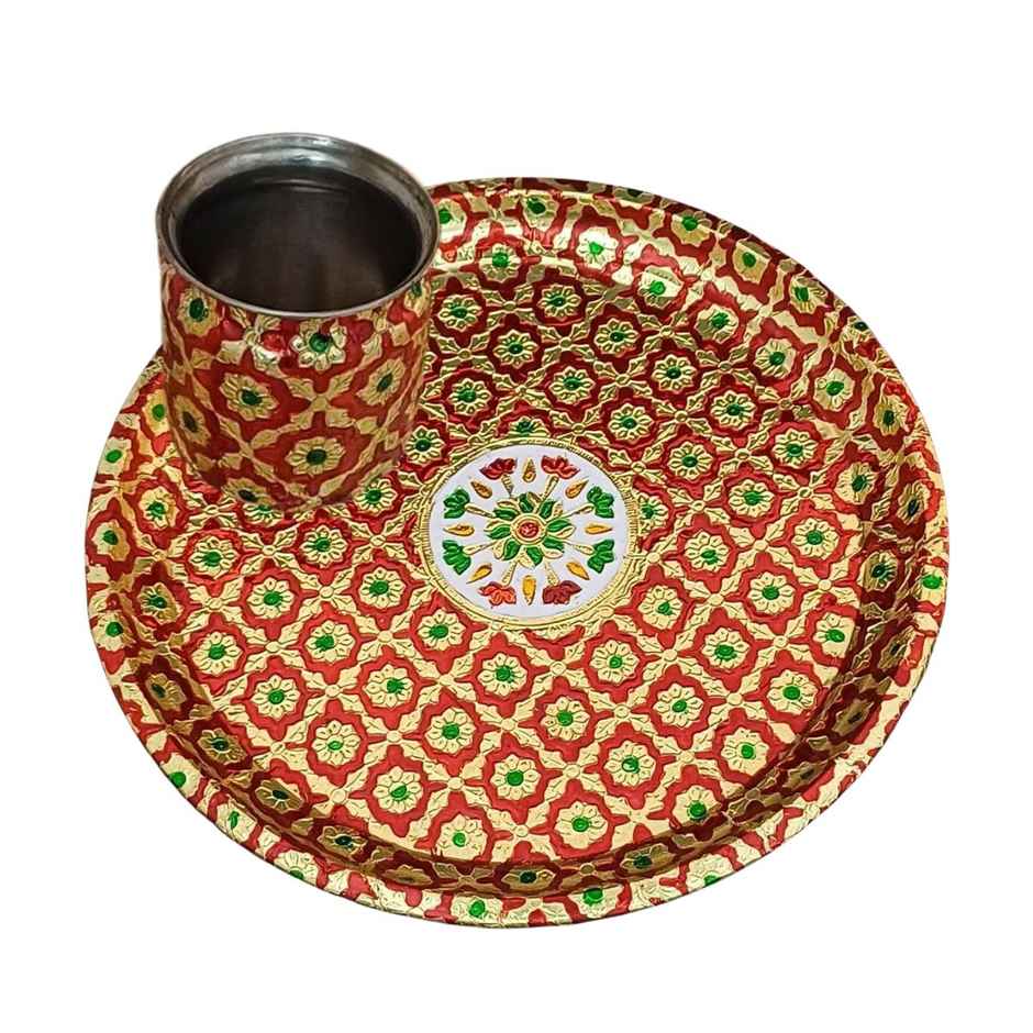 Karwa Chauth Thali Set | Red | Floral Motifs | Gullak