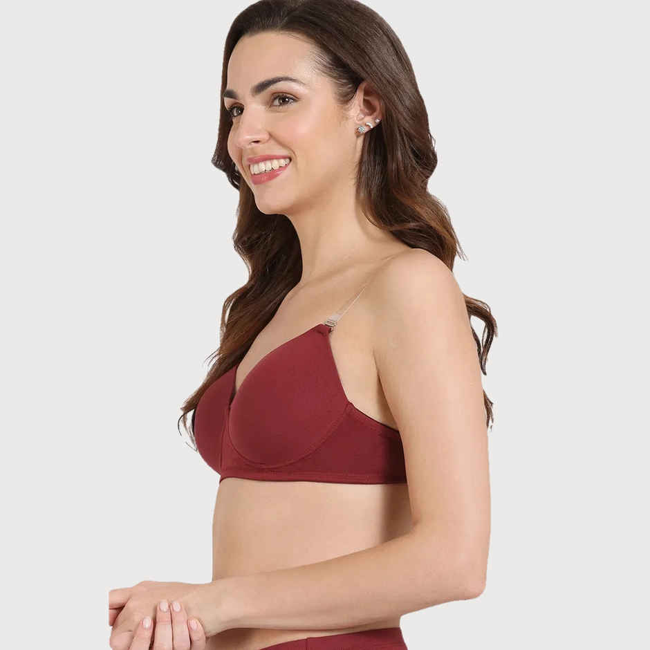 Zivame Women's Beautiful Basics Padded Non Wired 3/4Th Coverage Backless Bra | Red - 32B