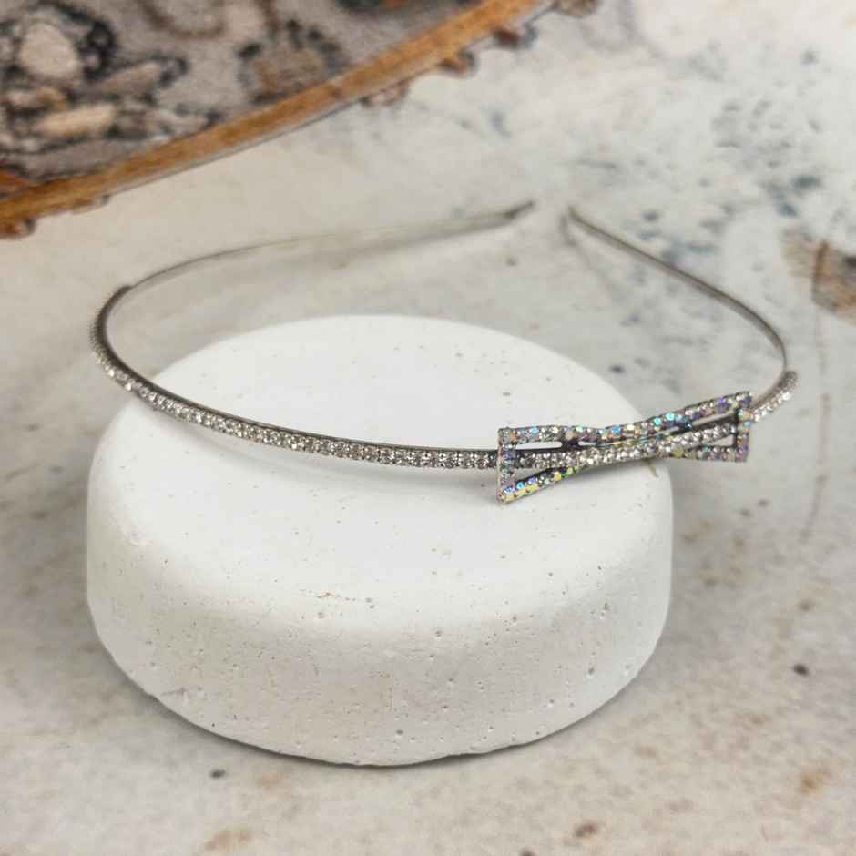 The Opal Factory Hair Accessories | Diamante Bow Hairband for Girls | 1 Pc | Silver