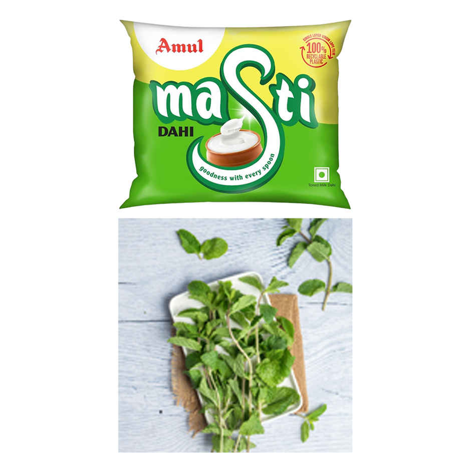 Amul Masti Dahi Pouch (400g) & Mint Leaves (100g) Combo