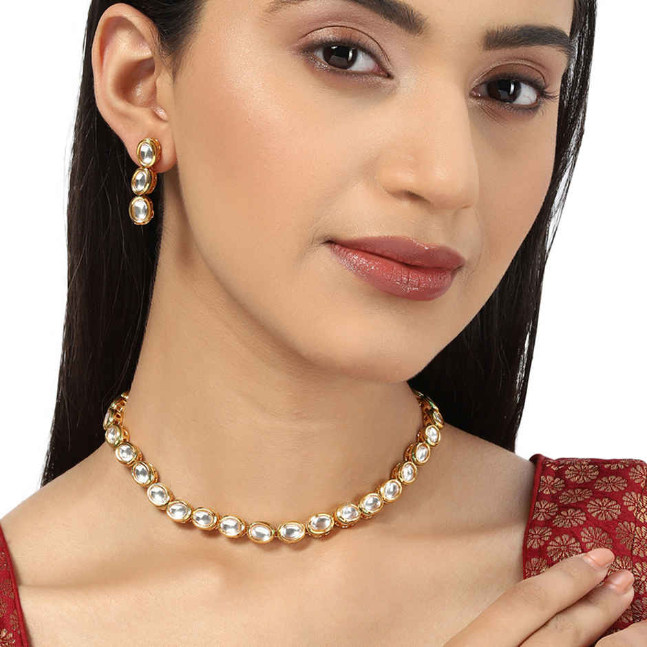 Voylla Kundan Gold Plated Brass Necklace Set