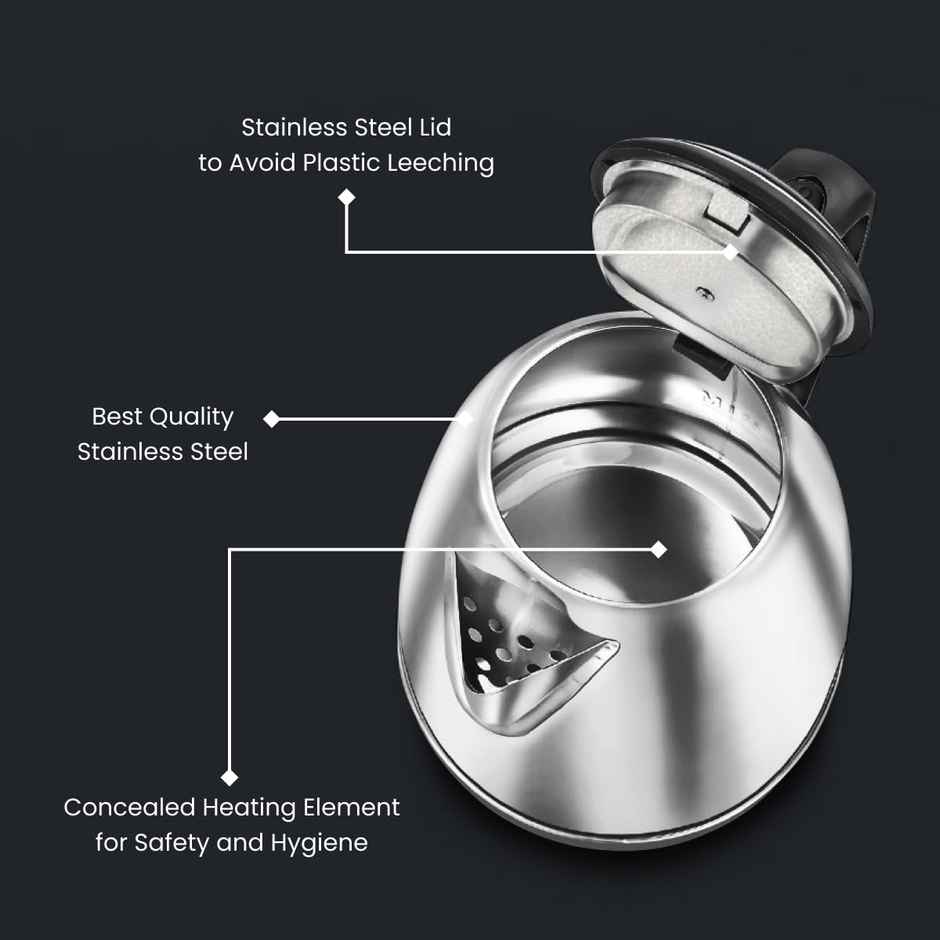 Prestige PKOSS Electric Kettle with Stainless Steel body, 1.5L Capacity, 1350 Watts - Silver & Black