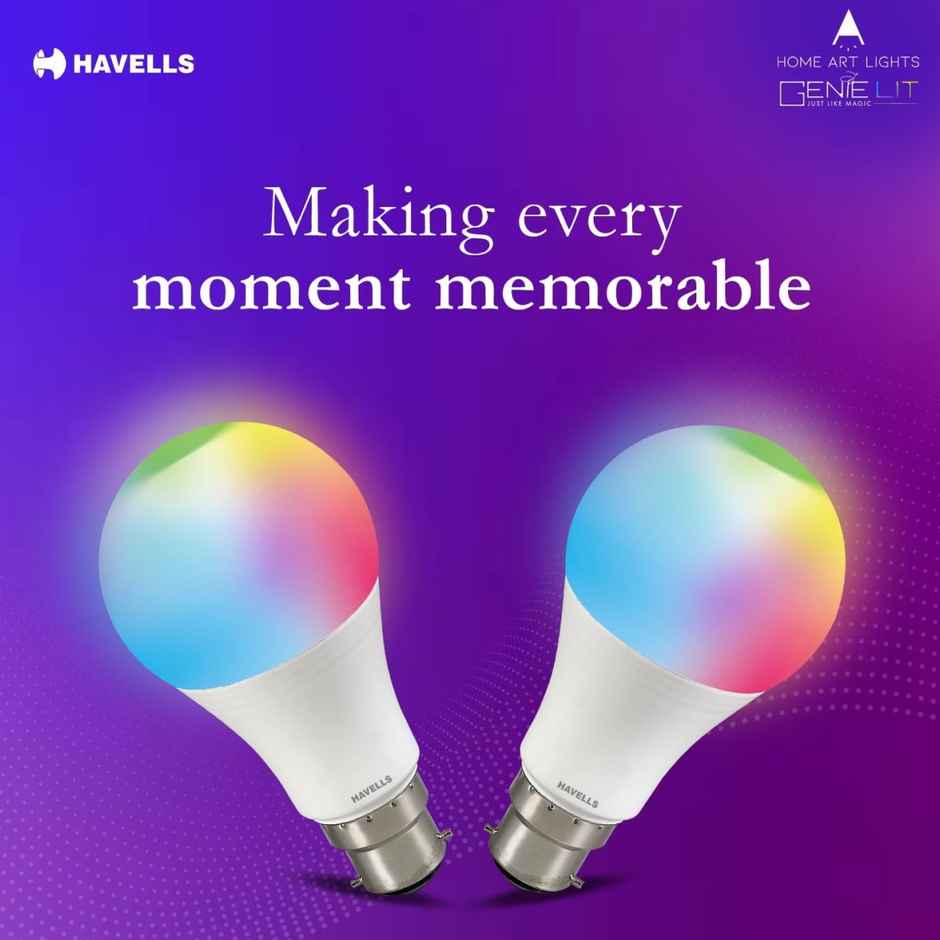 Havells 9W WiFi Smart Bulb Compatible With Alexa & Google Assistant Rgb Colours | B22 Base Holder Combo