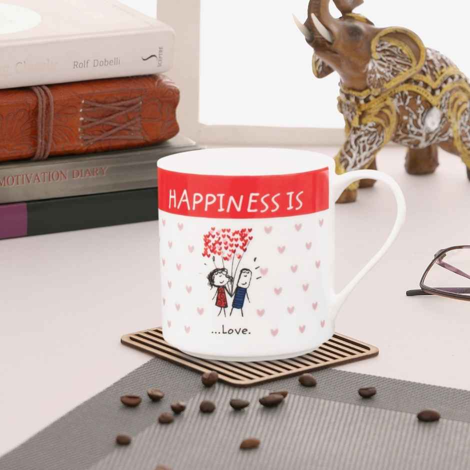 Clay Craft Fine Ceramic Happiness Love Milk/Coffee Mug 1 Piece - 350 ml