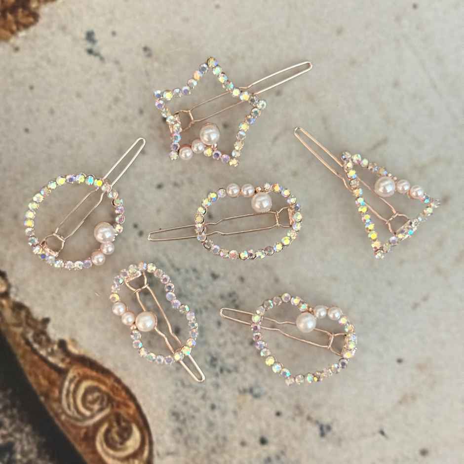 The Opal Factory Decorative Hair Clips for Girls and Women | Set of 6 Pcs | Rosegold