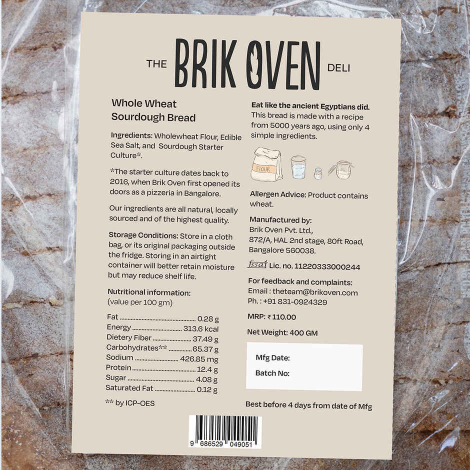 Brik Oven Whole Wheat Sourdough Bread