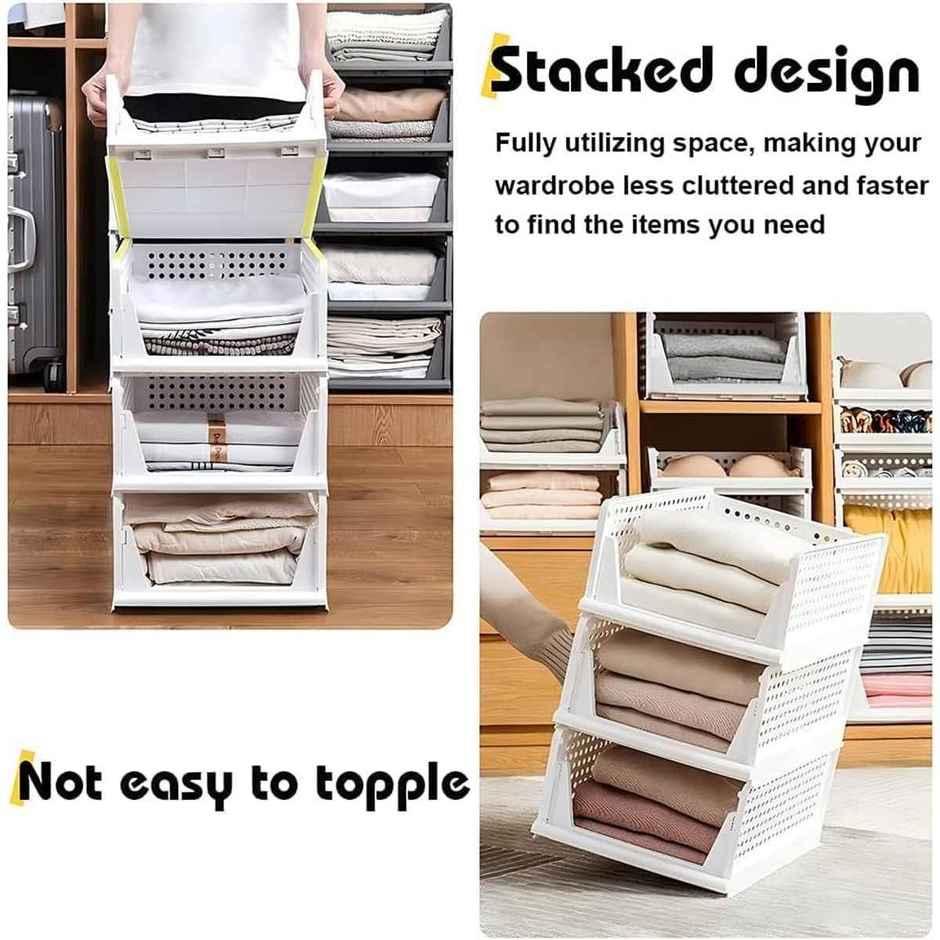 Kuber Industries Plastic Storage Wardrobe Organizer for Almirah|Large|Pack of 4|White