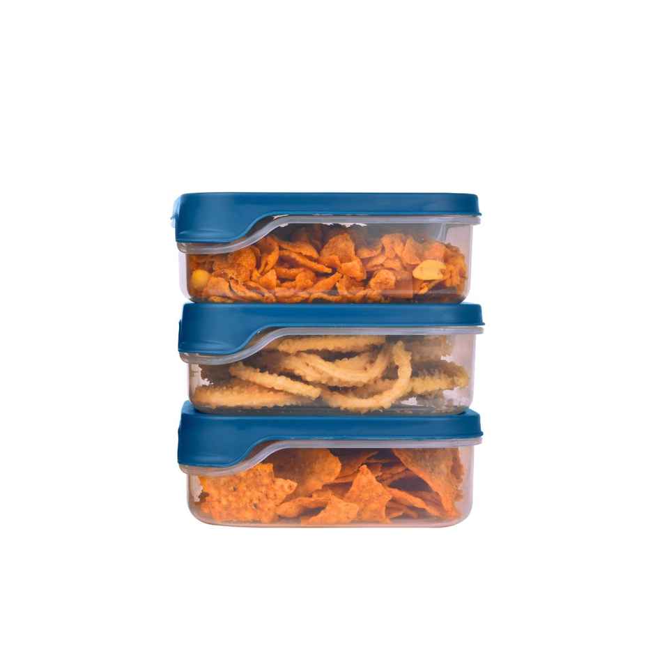 Flair Plastic Storewell Square Food Storage Containers 550Ml - Set Of 3, (Blue), Food Grade