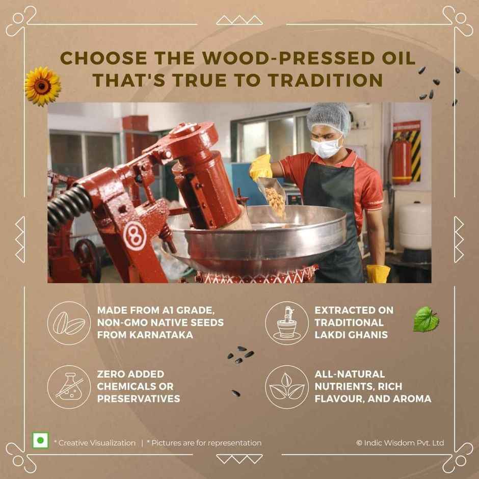 Indic Wisdom Sunflower Wood Pressed Oil | Cold Pressed | Extracted On Wooden Churner