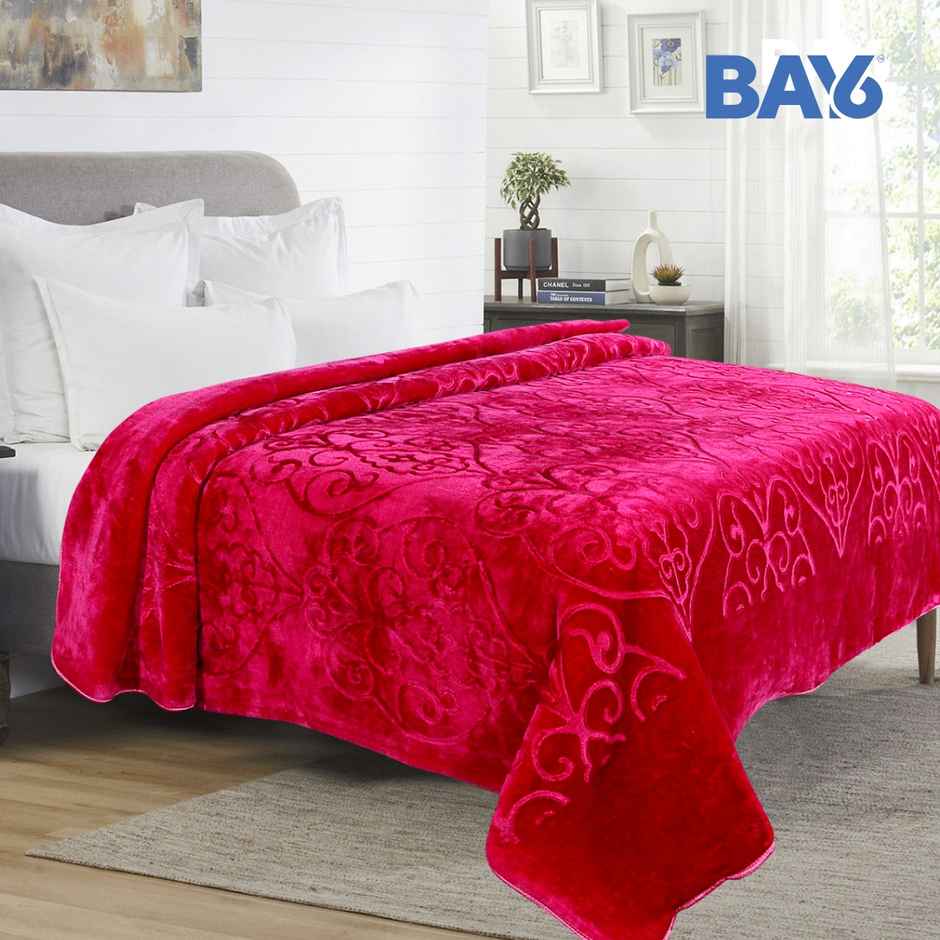 BAY6 Supersoft Luxury Embossed Lightweight Mink Double Bed Blanket | 220 x 230 cm - Red