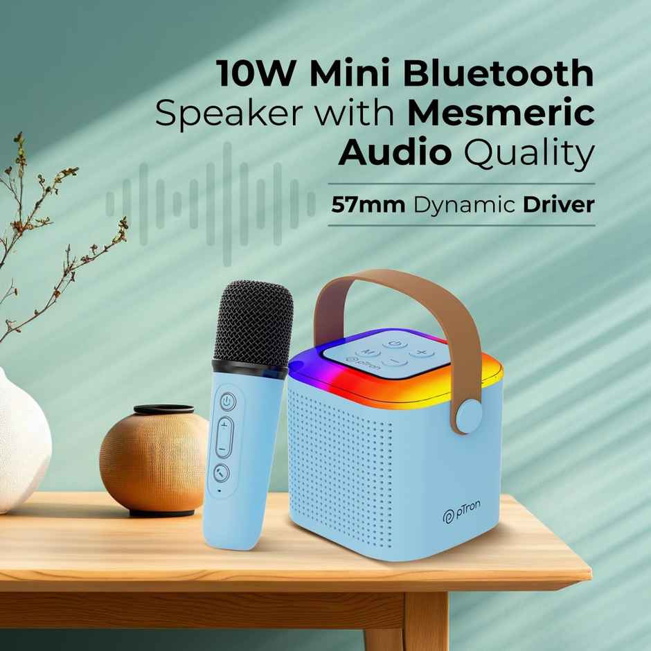 pTron Fusion Tunes 10W Bluetooth Speaker | Wireless Karaoke Mic | RGB Lights | 8Hrs Playtime - Blue