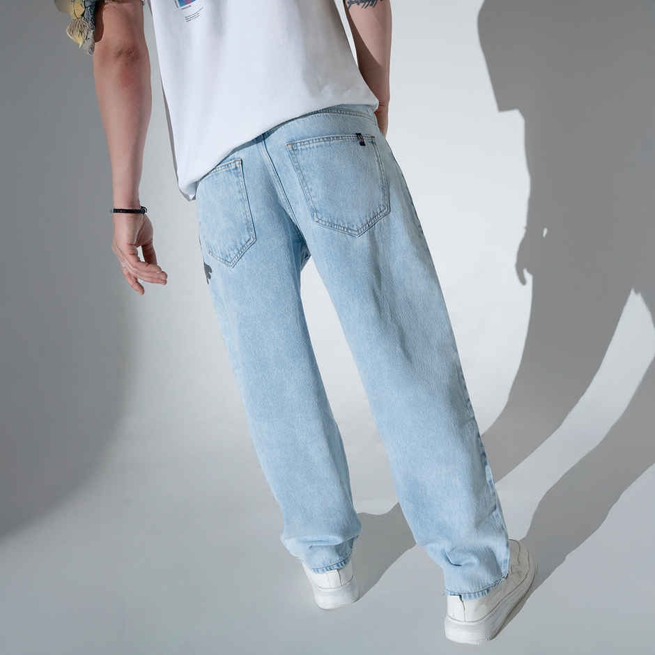 Hubberholme Men's Relaxed Fit Clean Look Stretchable Jeans | Light Blue - 34