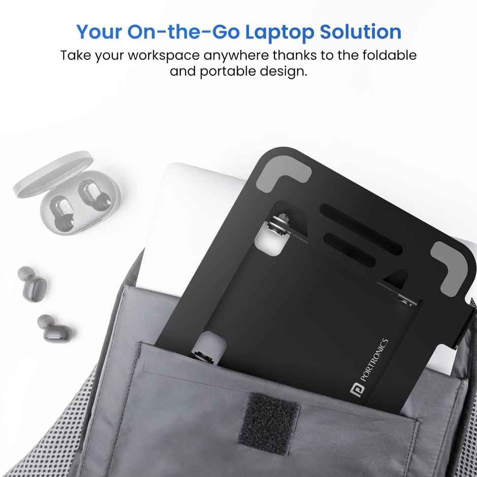 Portronics My Buddy K3 Pro Laptop Stand with Adjustable Height & Angle,Foldable Portable (Grey