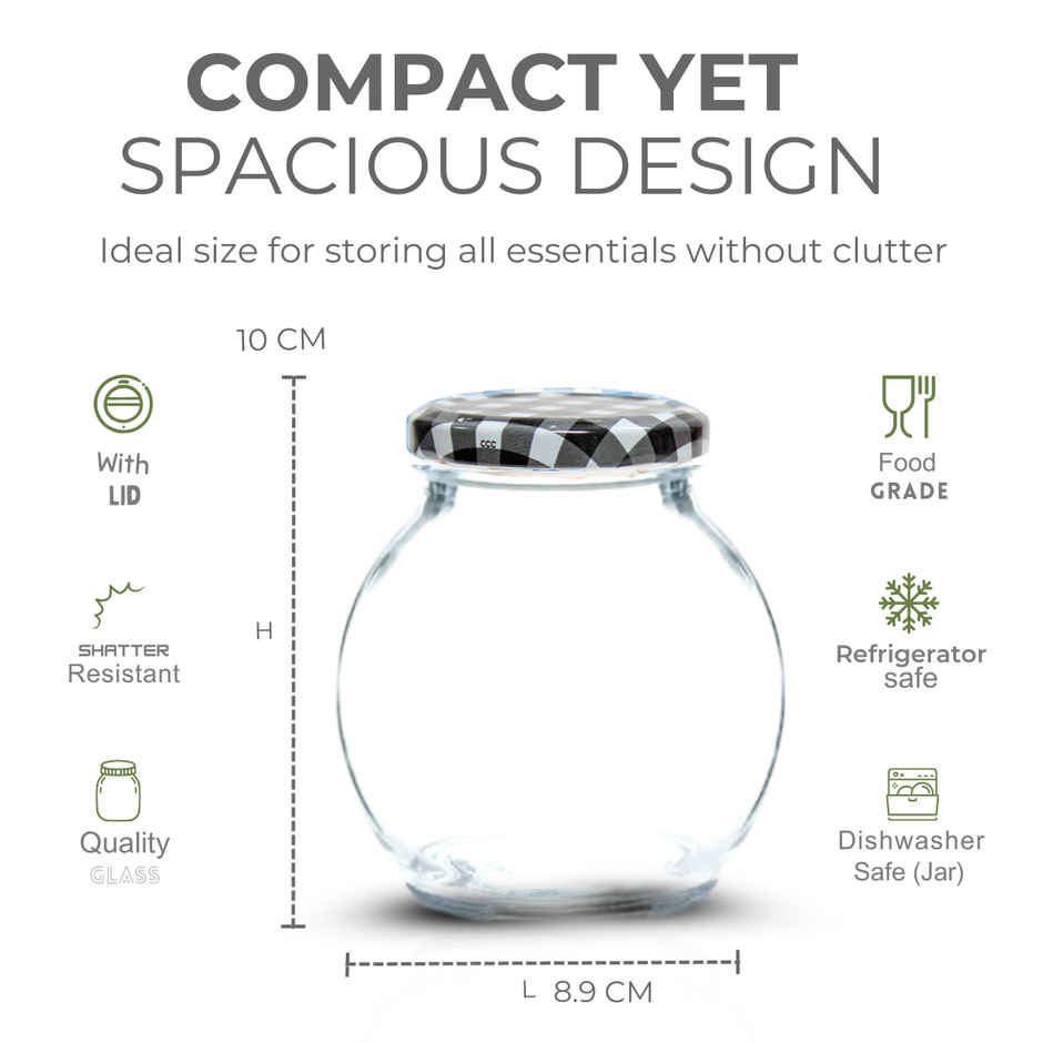 Yera Lucia Storage Jar Set - 3 pcs 375 ml Each - Black Checkered Lids