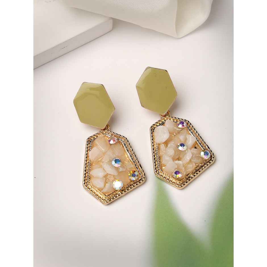 Scintillare By Sukkhi Attractive Gold Plated Grey & Crystals Stones Contemporary Dangler Earring