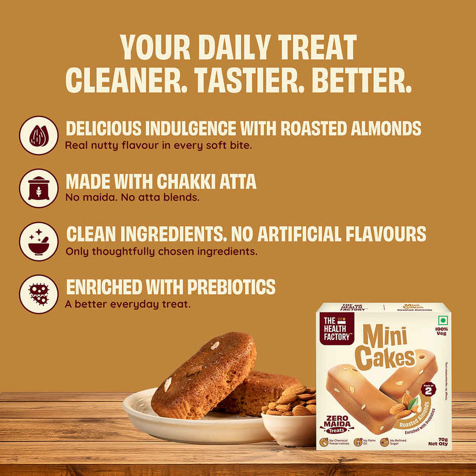 The Health Factory Mini Cakes Roasted Almonds | Zero Maida | Tea Cake | Eggless