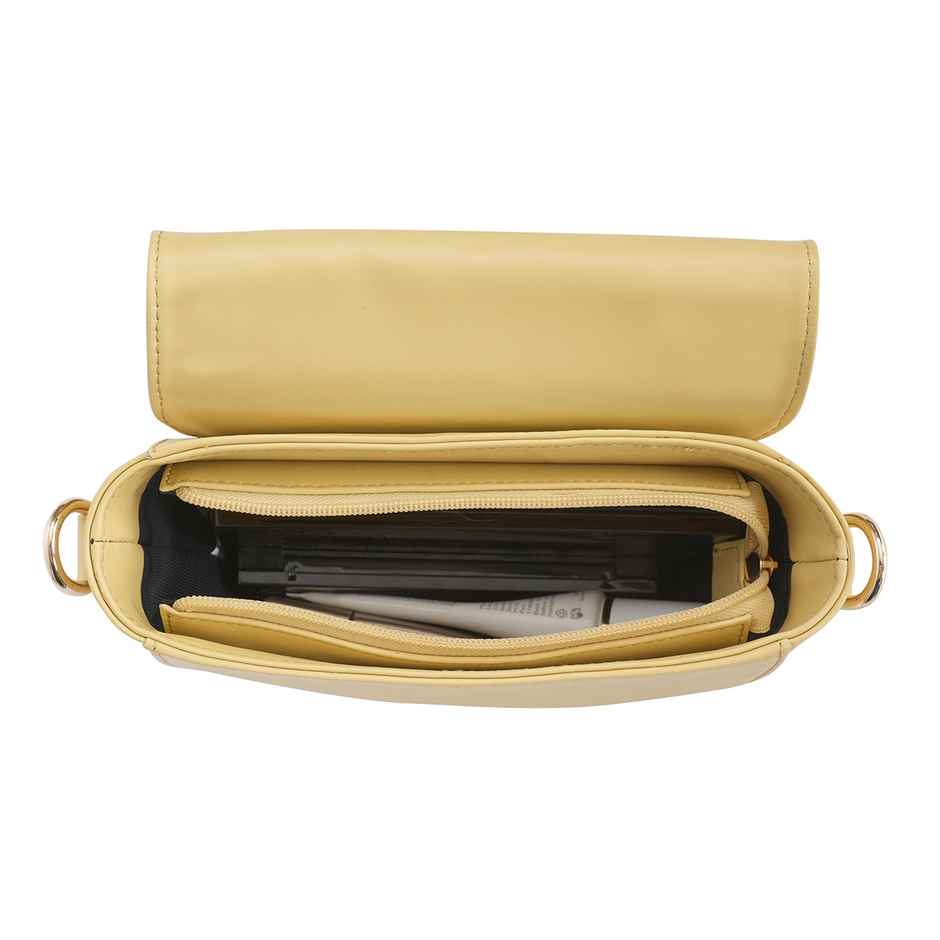 United Colors Of Benetton Women's Solid PU 2 L Sling Handbag | Butter - Free Size