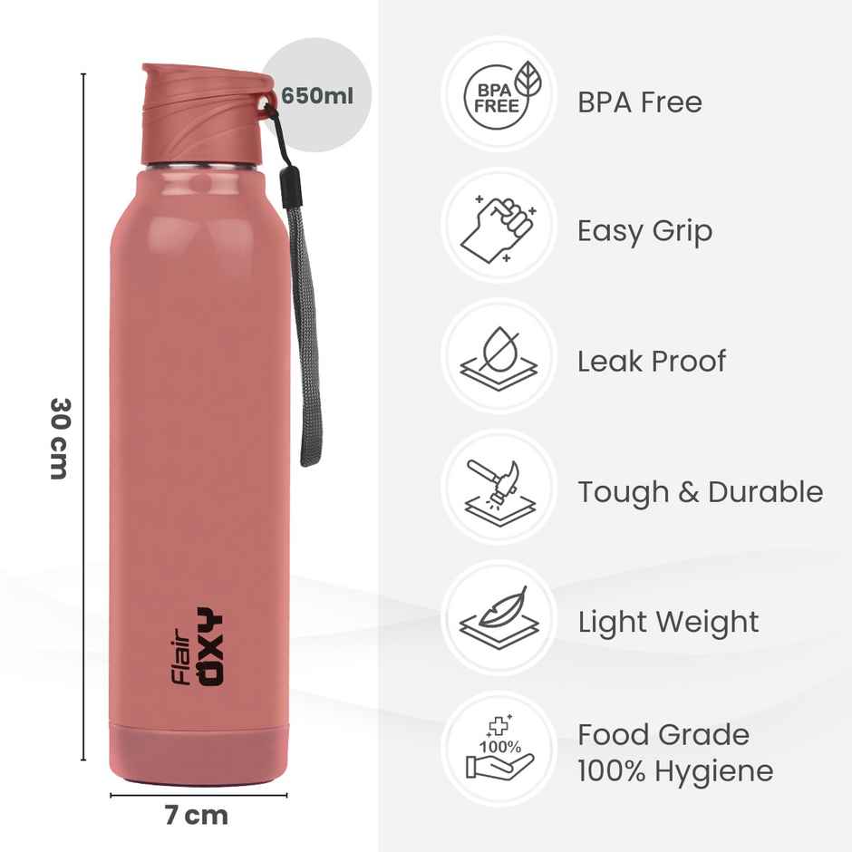 Flair Oxy Stainless Steel Inner Insulated Water Bottle 900Ml Pink