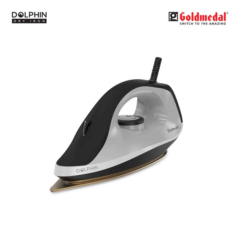 Goldmedal Dolphin 1100W Dry Iron, Broad Base for Hot zone Protection | Cool Grey & Black