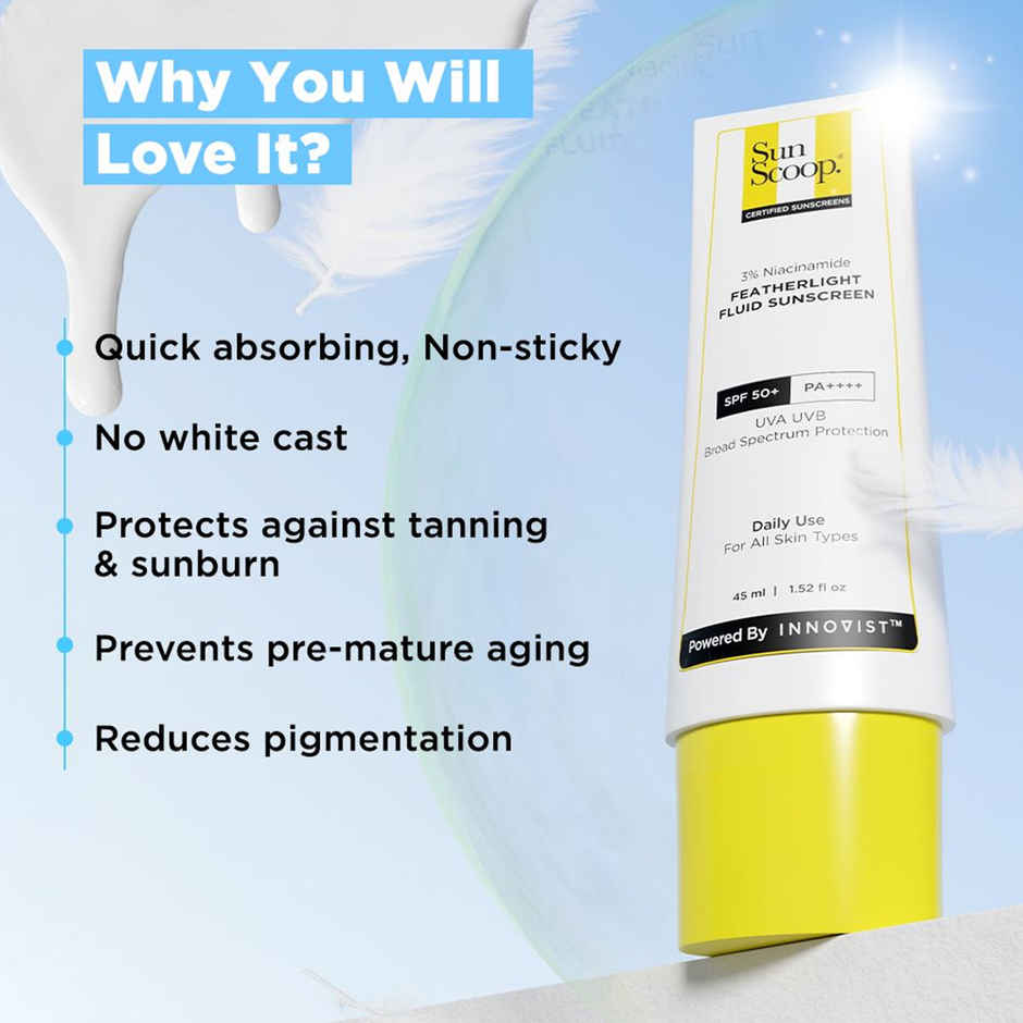 Sunscoop's 3% Niacinamide Fluid Sunscreen | SPF 50+ PA++++ | Super light formula