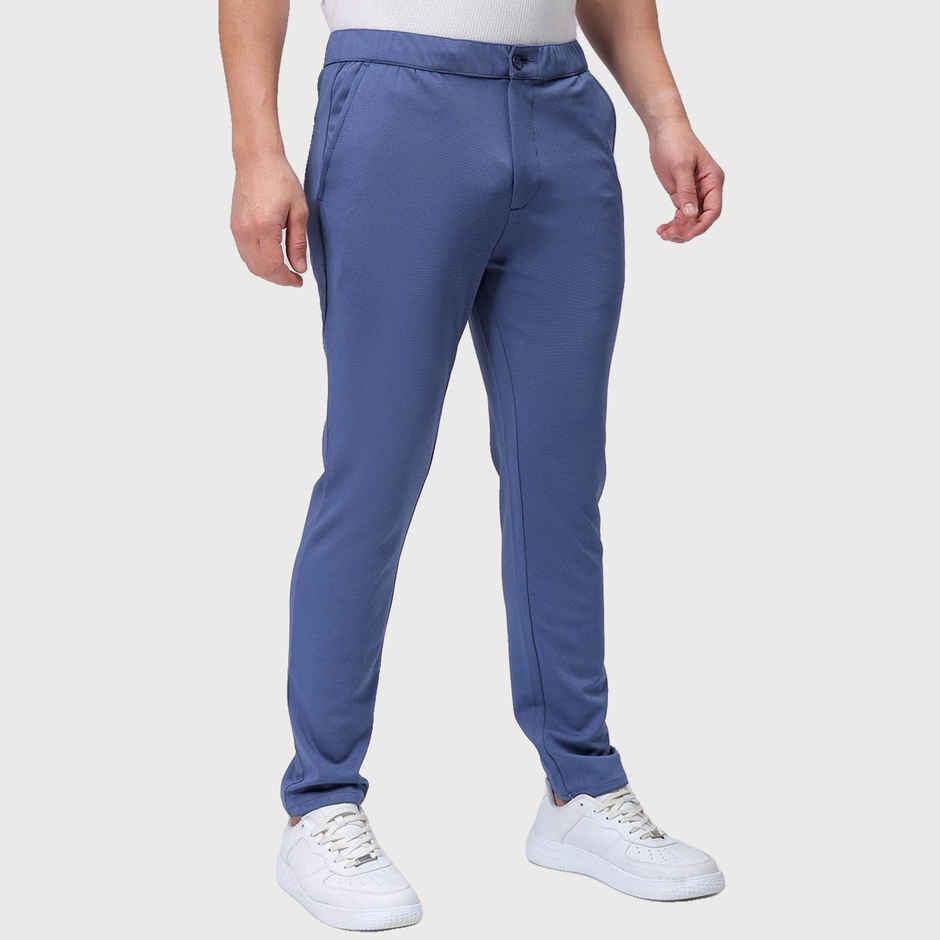The Indian Garage Co Men Formal Slim Elemental Blue Textured Trousers - 32 | 1222-Knjgtr-16