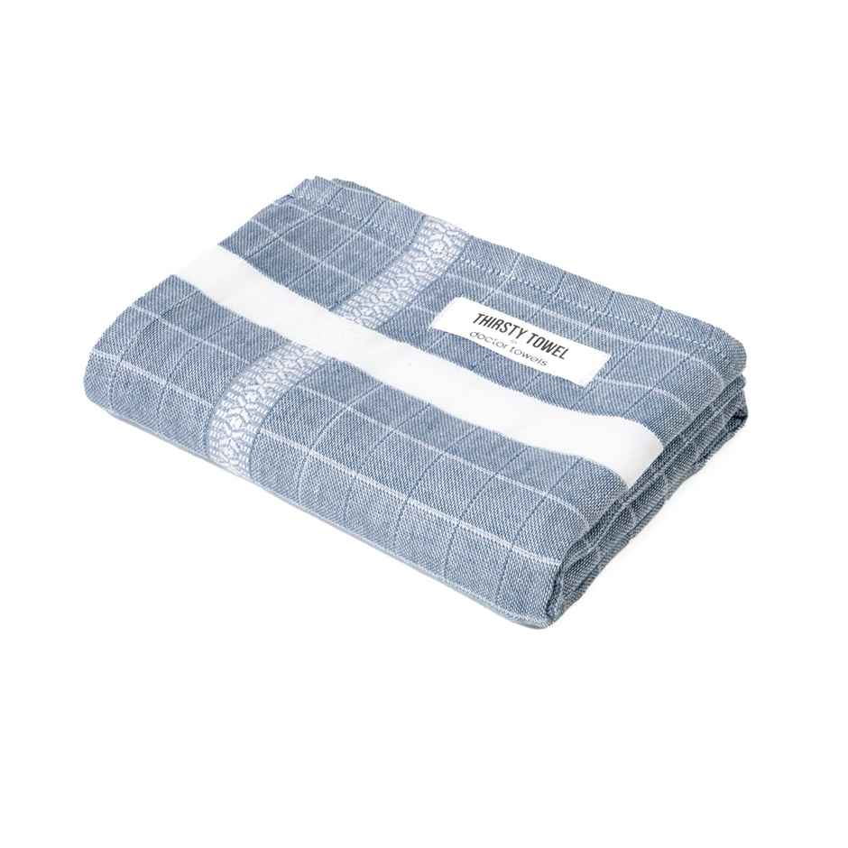 Thirsty Towel by Doctor Towels Double Cloth Cotton Bath Towel Solid | 70 X 140 cm - Blue