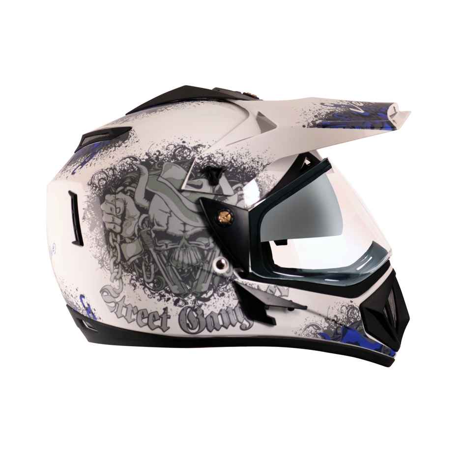 Vega Off Road D/V Gangster Lightweight Full Face Helmet- White M.Blue - L