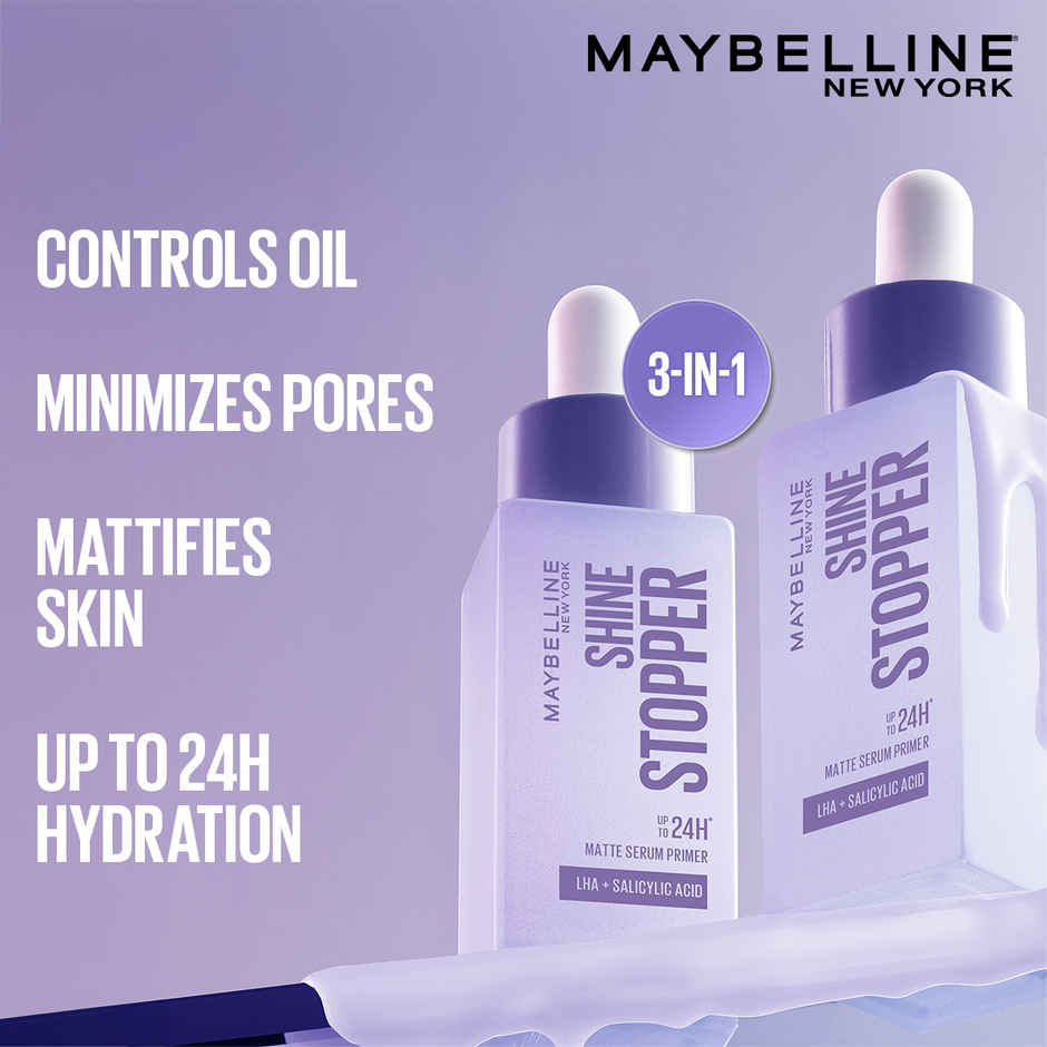 Maybelline New York Shine Stopper Primer | 3-in-1 Serum Primer for Oily Skin, Prime, Mattify