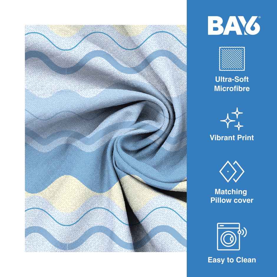 BAY6 Microfibre Geometric Print Double Bedsheet with 2 Pillow Covers | Blue | 87 x 94 in