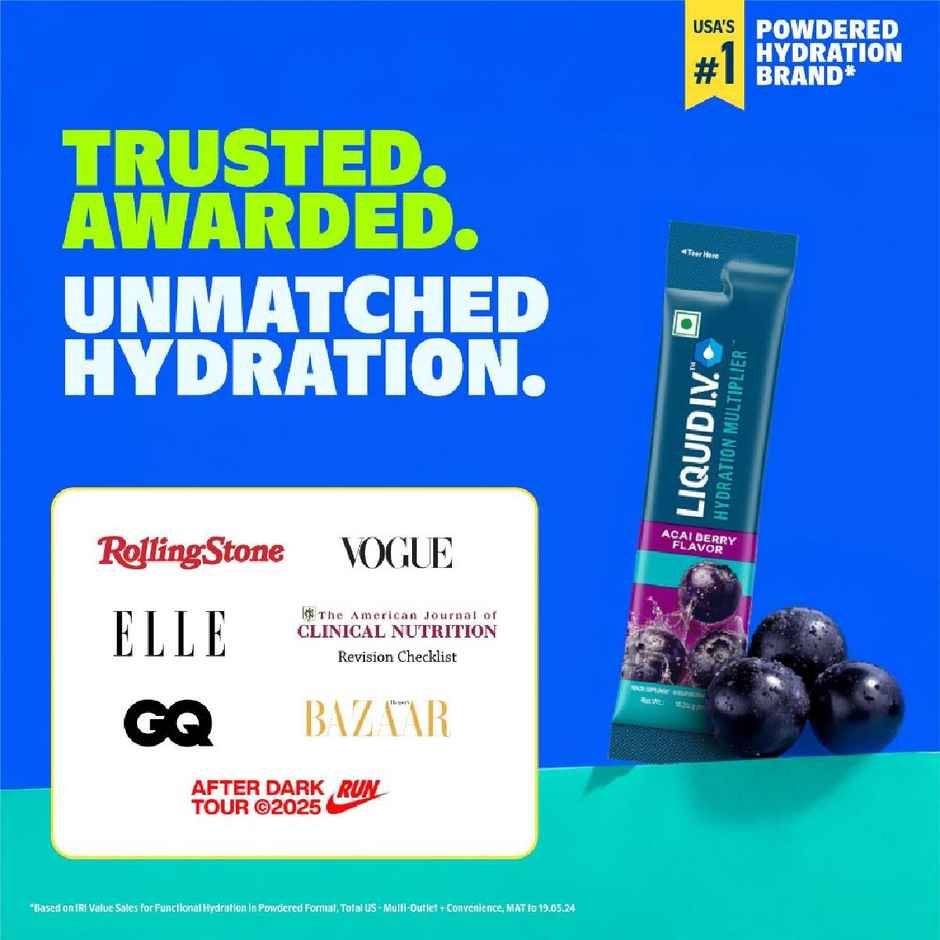 Liquid I.V.Hydration Multiplier-Acai Berry |3 Sticks - 1.5 Ltrs|Hydration Drink Mix